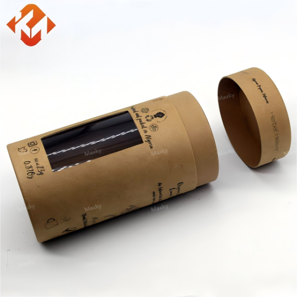 Customized paper tube packaging, suitable for cosmetics, with a transparent window.