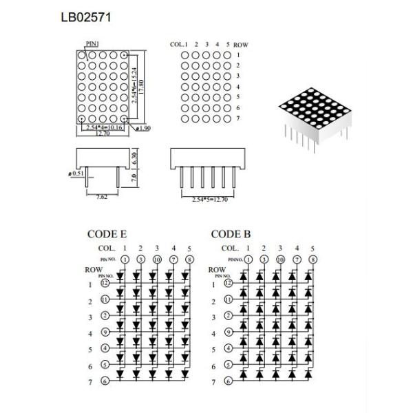 Ultra Bright Red 2.0mm 5x7 Dot Matrix Display High brightness