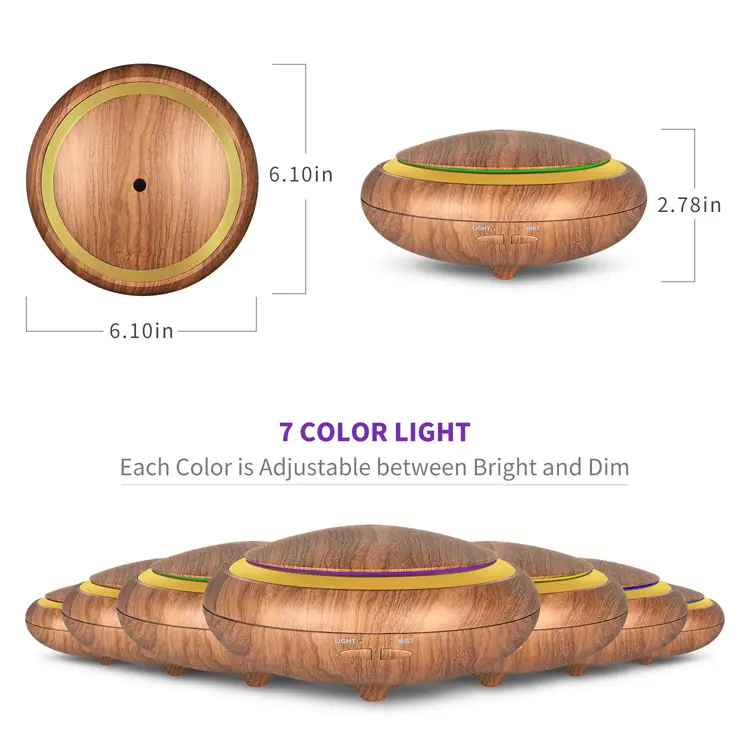 UFO Shape 150ml Ultrasonic Aroma Diffuser 7 Color LED Lights Pear Wood Electrical Essential Oil Humidifier Machine for Room Use