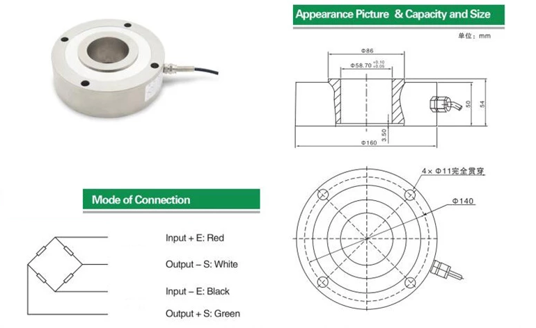 20 Ton 10 Ton Load Cell Pancake Compression 20T Spoke Load Cell With Through Hole