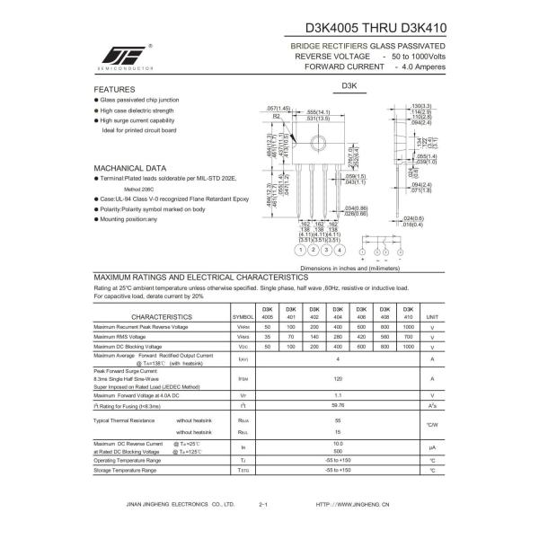 D3K410 BRIDGE RECTIFIER DIODE WITH VOLTAGE RANGE 100-1000V FOR STABLE POWER CONVERSION