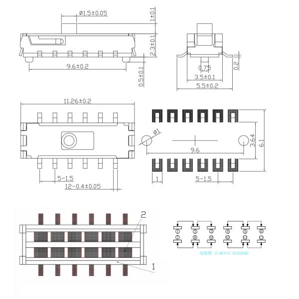 Slide Switch ,SMD 12 Pin Horizontal side Sliding Switch,2P2T Interruptor On-Off Push Tact Switch, Mini Toggle Switch