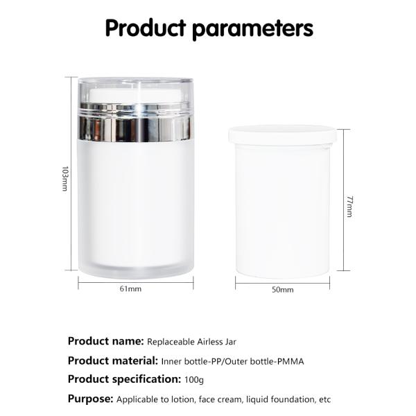 100g Replaceable PP Inner PMMA Outer Airless Jar Lotion Face Cream Jar