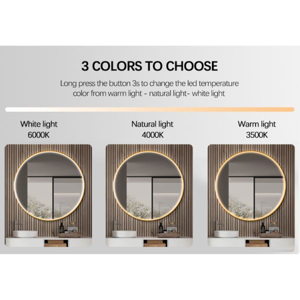 Copper Free Silver LED Framed Mirror Shatter Proof LED Makeup Mirror For Wall Decoration