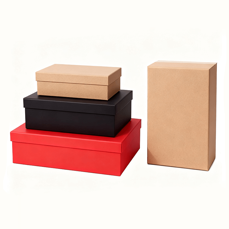 Custom Luxury Orange Lid Base Flat Pack Gift Boxes Set With Paper Bag Features Matt Lamination Embossing Gold Foil Printing