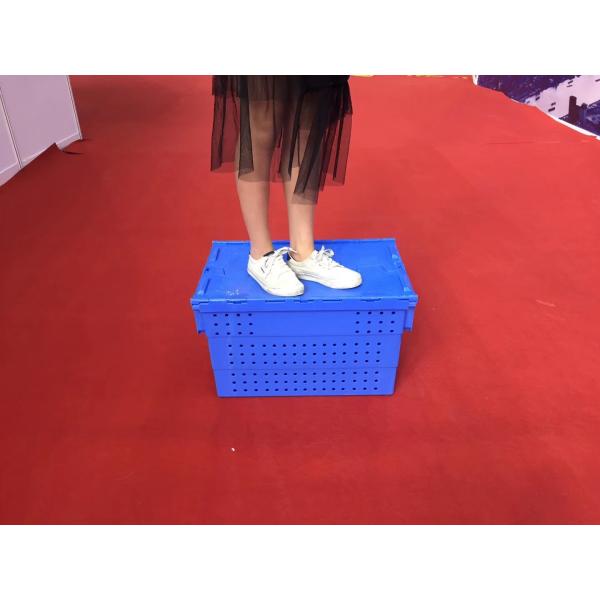Attached Lid Mesh Body Plastic Storage Crates For Transportation