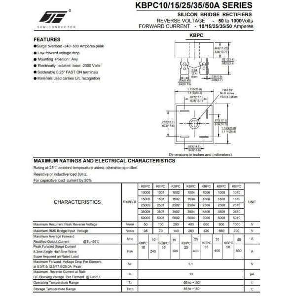 35A/600V Alloy Structure KBPC3506 Rectifier Bridge Diode for Industrial Applications