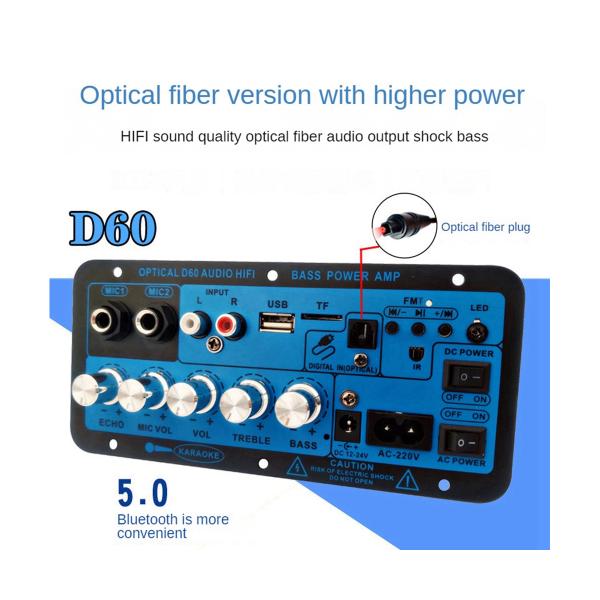 D60 50W Subwoofer Amplifier Board with Bluetooth and Optical Audio Input for 12V/24V/220V Power