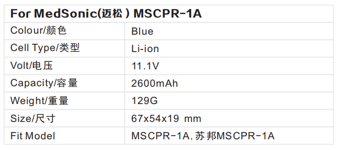 Pulmonary Function Meter Battery For MedSonic MSCPR-1A