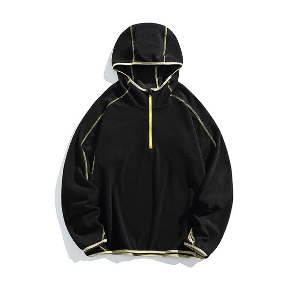 Custom OEM ODM Half Zip Hooded Thermal Pullover, Constant Temperature Warm Grid Outdoor Fleece Top, Custom Logo & Fabric Supported