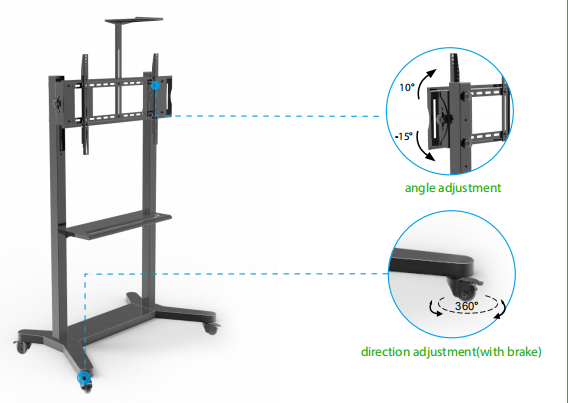 TV Floor Stand Mobile Stand Height Adjustable TV Cart Mount for Interactive Smart Touch Screen Television