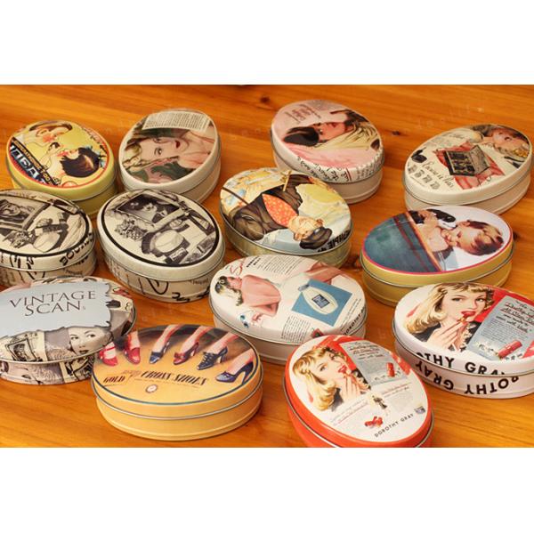 Oval Small Gift Packaging Tin Box / Storage Containers Promotions With 3d Embossing