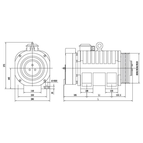 Load 630kg Pulley 320mm Elevator Gearless Traction Machine For Passenger Elevator Parts