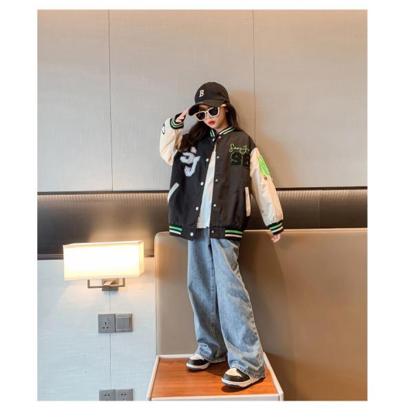 Aged 4-16 Childrens Spring Clothes Girls Patchwork Printed Baseball Jacket