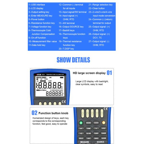 VICTOR14+ temperature calibrator RTD Measurement Multifunction Process Calibrator