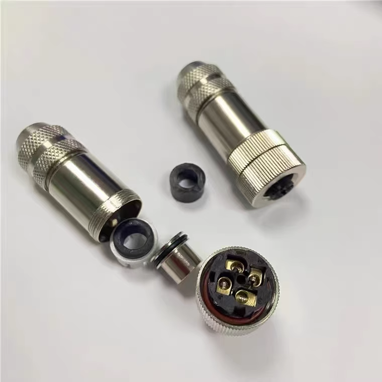 M12 Metal Shield connector internet profinet cable plug base 4pin 5pin 8pin 12pin waterproof