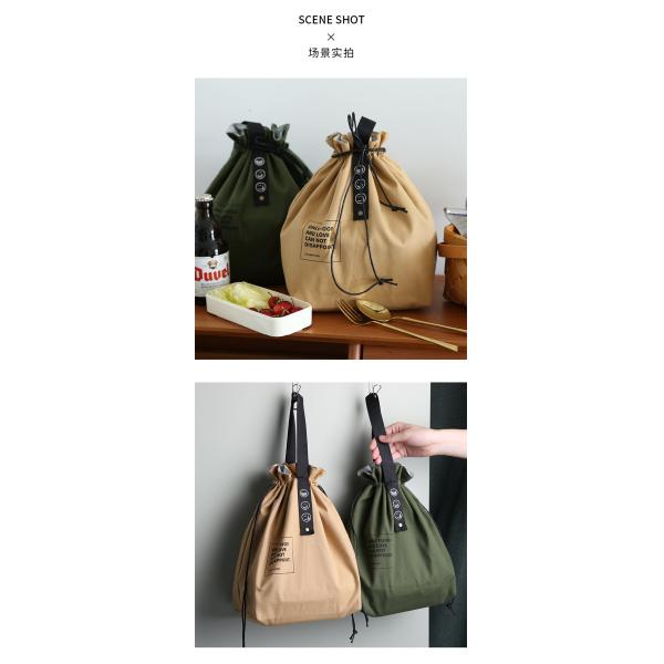 Customized Insulated Bento Bag Wide Opening Canvas Drawstring Lunch Bag