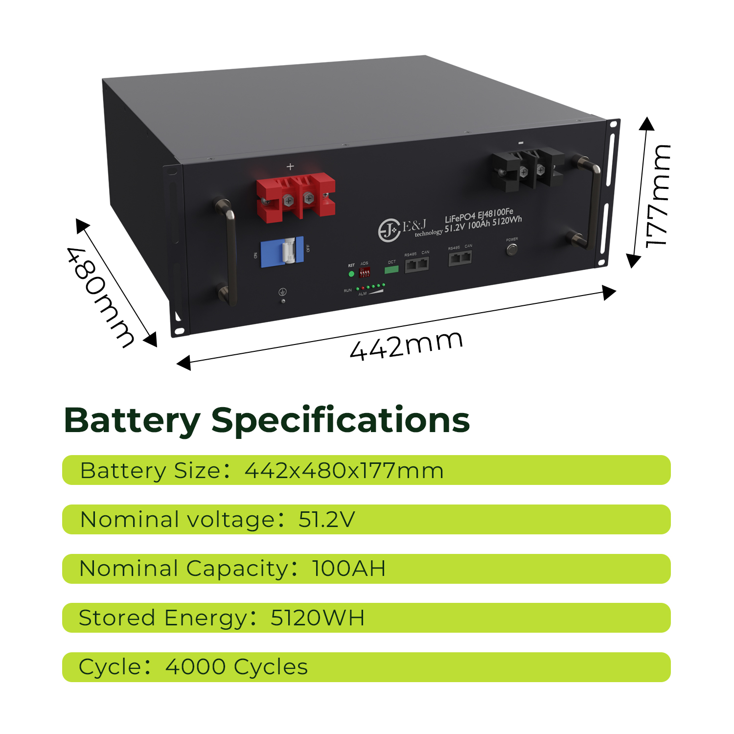 48V 100Ah Semi Solid State Lithium Battery Active Balancing Self Heating 4000 Cycles