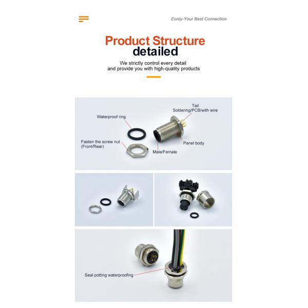 M12 A Code Waterproof Connector 3-17 Pin IP67/IP68 DIN Panel Mount
