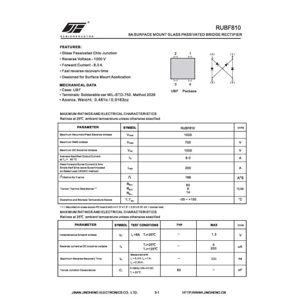 1000V UBF810 Bridge Rectifier Diode with 8A Package Size 20.00cm * 40.00cm * 15.00cm