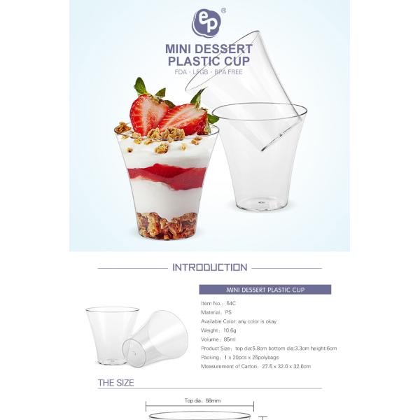 Disposable plastic tableware clear 85ml dessert cups mini for party
