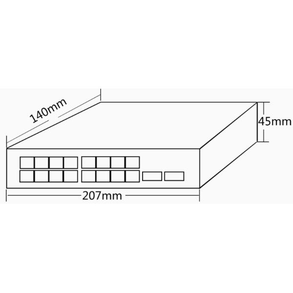 SFP Ethernet Network Switch 8W Max Power Wall Mounts Installation 207mm × 140mm × 45mm