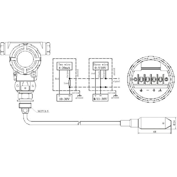 4-20mA output 0.5 accuracy Separate Submersible Water Level Sensor