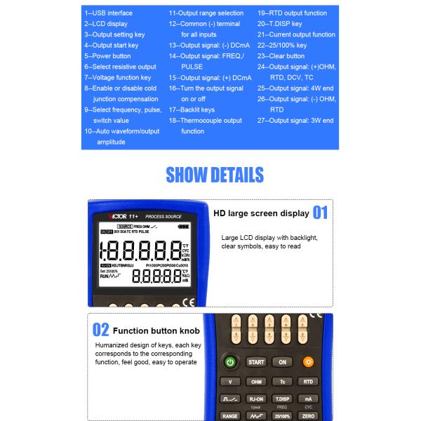VICTOR 11+ Process Signal Source handheld calibrator process calibrator multimeter digital calibrator