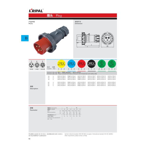 Waterproof Three Phase 32A 4Pole IP67 Industrial Plug IEC Standard