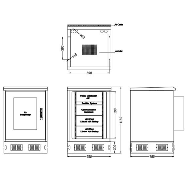 18U Outdoor Electrical Cabinets And Enclosures IP55 With Rectifier Module Battery
