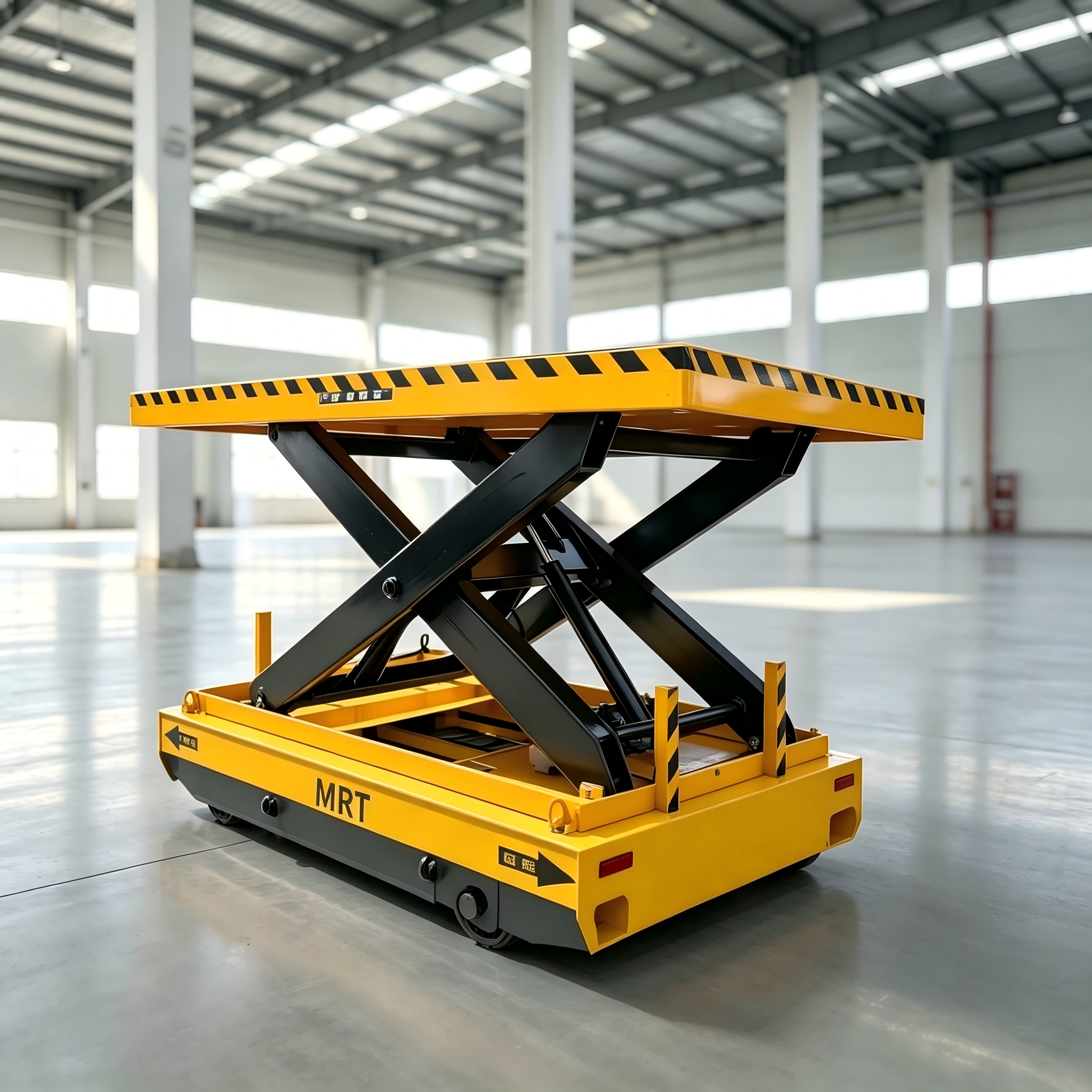 Rubber Wheeled Lifting Platform Cart Wireless Remote Control Hydraulic Elevating Trolley For Warehouse Cargo Handling