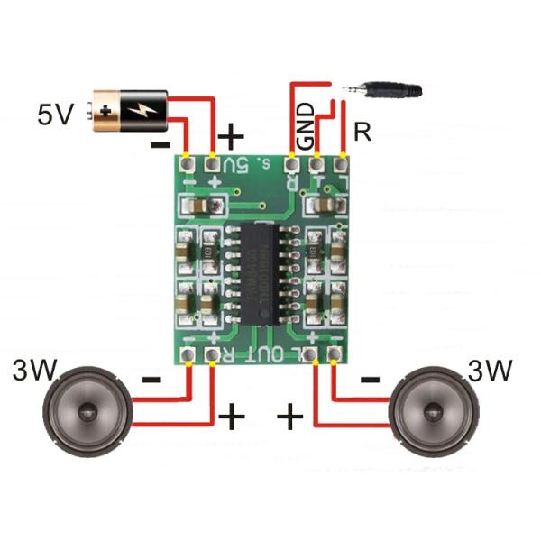2 Channels Digital Amplifier Board 3W Output Power 2.5V - 5V Voltage Regulator