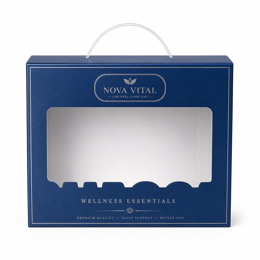 Carry Handle Custom Window Boxes Thick Laminated Cardboard Gift Packaging