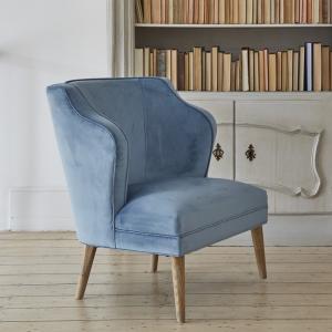 Blue fancy event velvet fabric accent chair recilning armrest leisure chair wooden legs chair with upholstery sofa