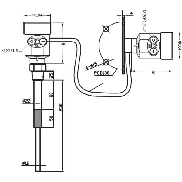 KCS Series Capacitive Level Transmitters Up and Down Limit Alarm Function for High Temperature and Pressure Applications