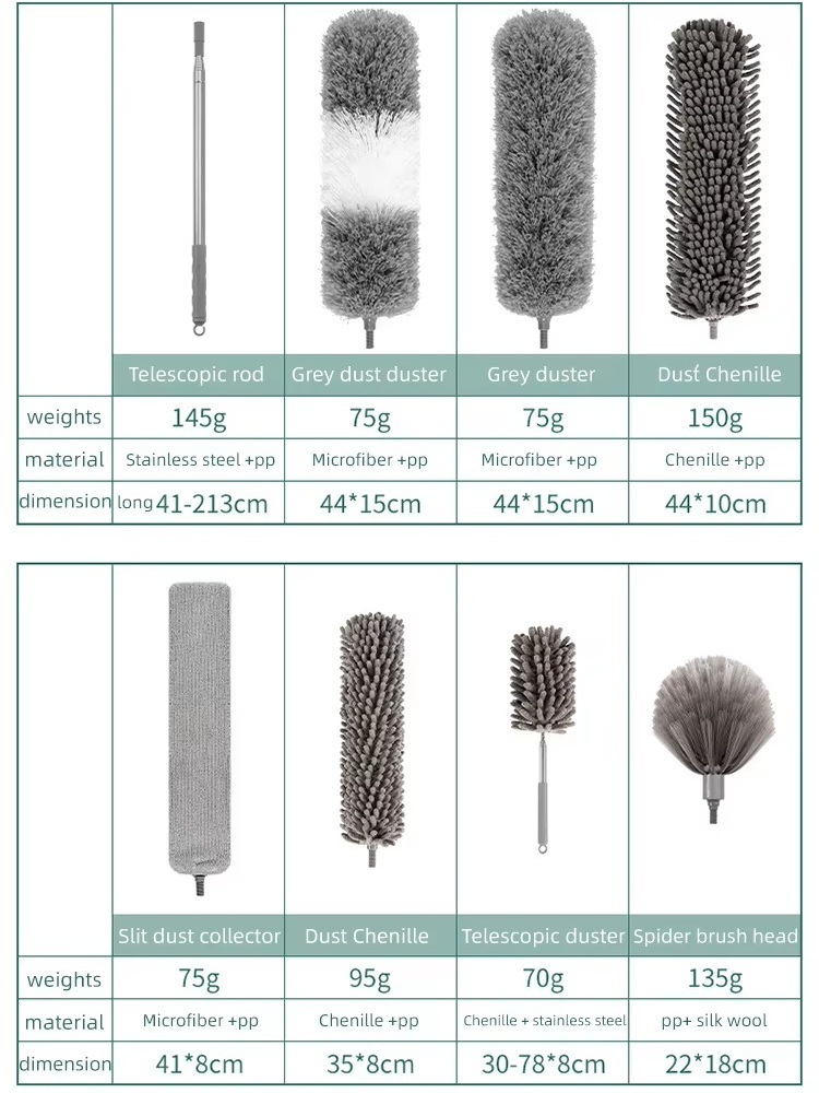 Microfiber Feather Extendable Duster with Extension Pole with Bendable Washable Heads