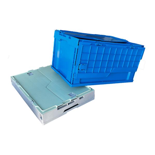 Folding HDPE Plastic Storage Crate With Attached Lid