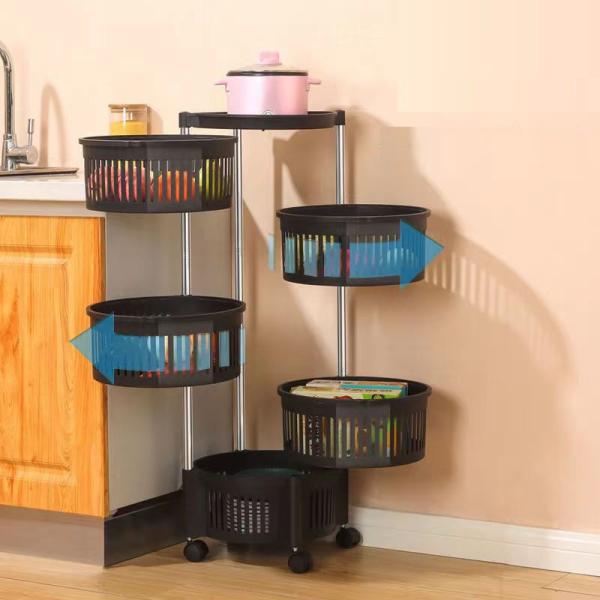 Versatile Organization Kitchen Storage Rack with Five Layers and Black Round Baskets