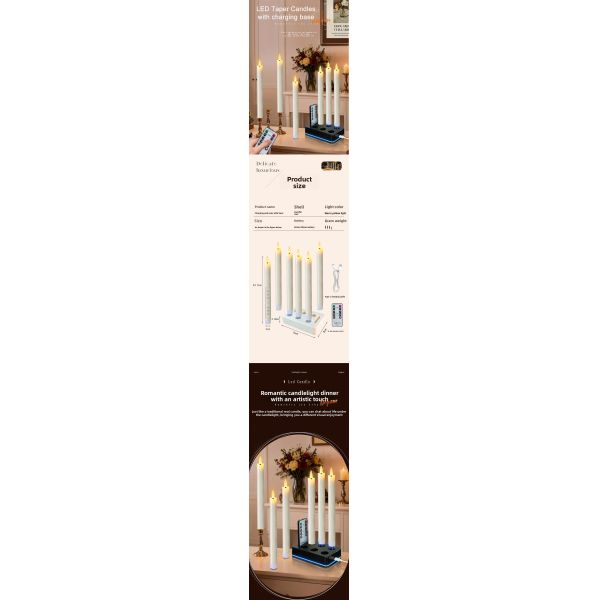 Rechargeable Remote Control Flame-Free LED Candle with Timer and Charging Base for Safe Home Decoration