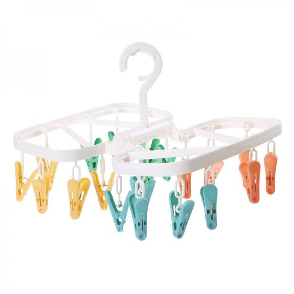 24 Clamps Folding Clothes Hanger Clips Hold Socks Underwear Bra Windproof