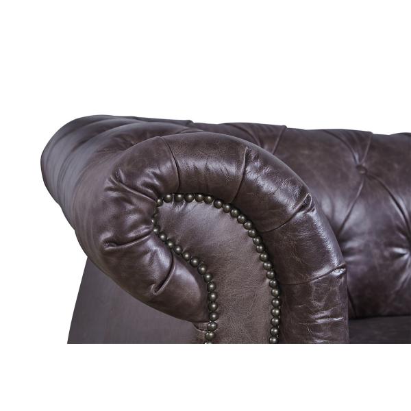 Vintage Double Color Three Seater Leather Sofa Durable Linen Full Hand Work Craft