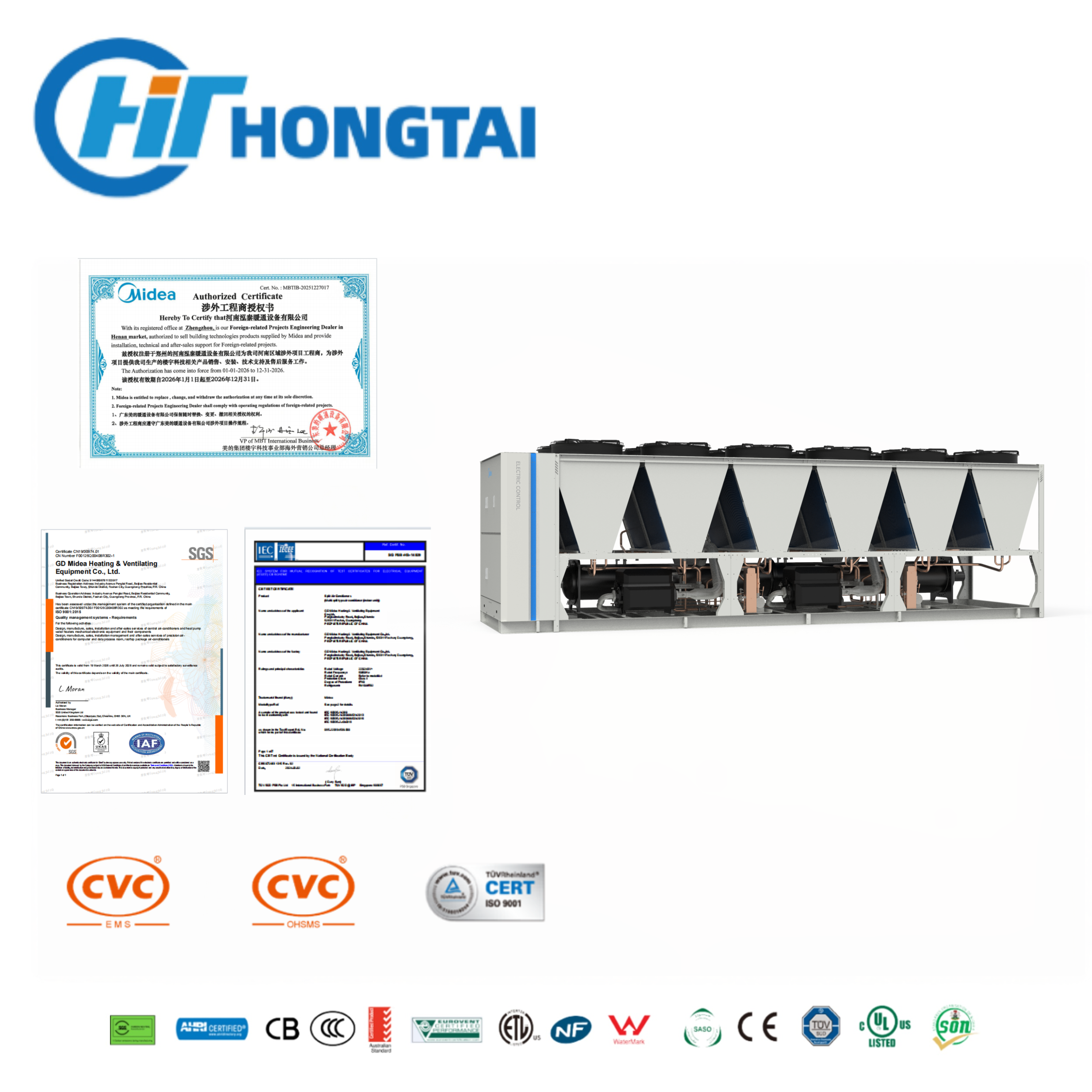 Air Cooled Scroll Chiller 320-920 kW IDV Variable Capacity Zero Water Consumption R410A IEER 4.7 4.8