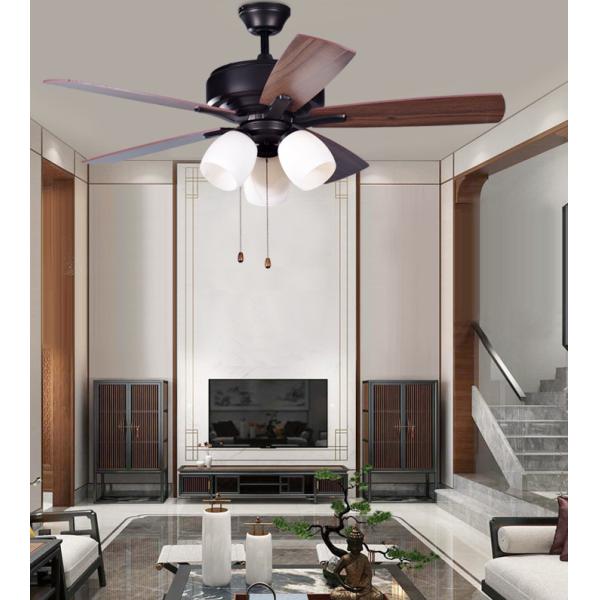 Classic Antique Brass Ceiling Fan With Light Pull Chain AC Motor