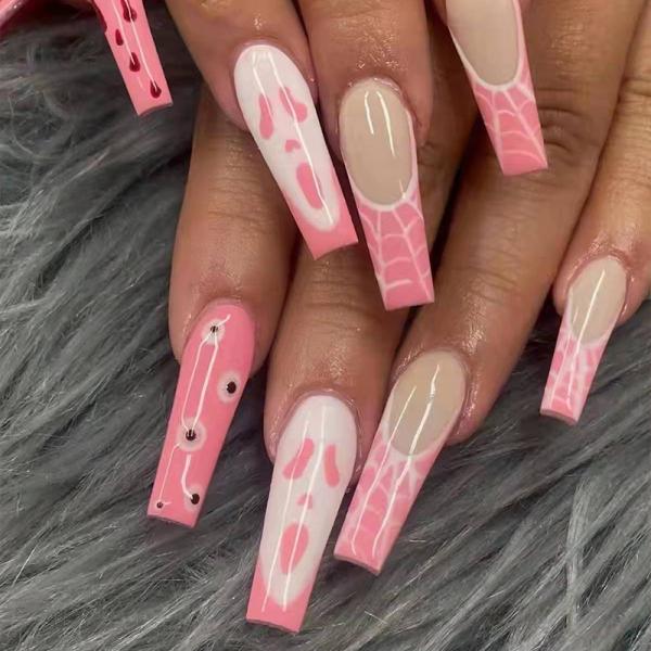 Style Pre-Designed Halloween Theme Silver Flash Pattern Artificial Fingernails for OEM