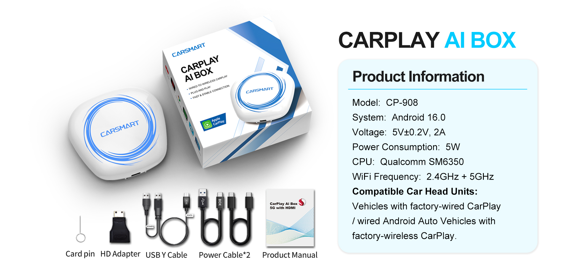 Wireless AI Box offering wireless CarPlay wireless Android Auto and open Android app environment with Mini HDMI TF card and SIM slots