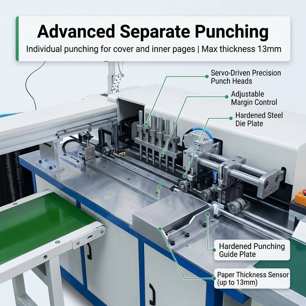 Close-up view of spiral binding machine components and mechanisms