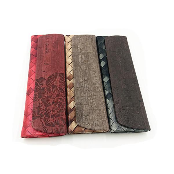 Leather Collapsible Soft Eyewear Case With Embossed Flower Process