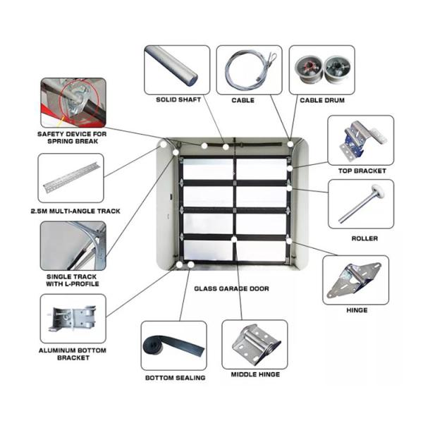 High Quality Modern Style Automatic Black Frame Garage Door Tempered Glass Reflective Black Color Home Use Including Motor