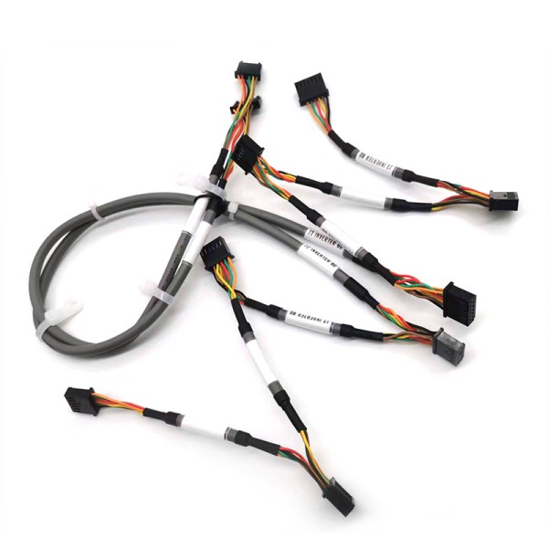 Flexible Custom Wire Harness | Custom Gray Anti-Interference Cable with Printed Mark Heat Shrink Tube, Multi-Branch Inverter Signal Wire Harness for