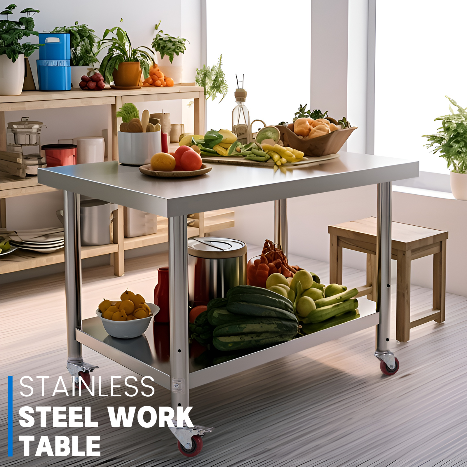Double-layer Stainless Steel Work Table with Durable Construction and Customized Size for Commercial Kitchen